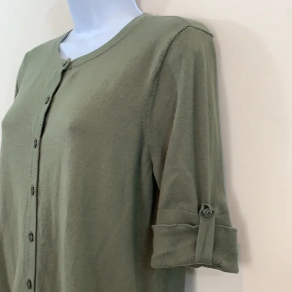 LOFT Rolled Cuff Short Sleeve Button Up Sweater - Picture 3 of 6